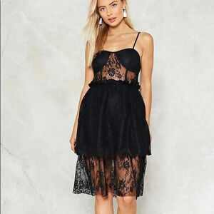 NastyGal Black Lace Tiered Lace Goth Midi Dress Fits XS/S